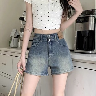 女胖mm高腰弹力显瘦紧身包臀牛仔热裤 梨形身材微胖女生辣妹短裤 潮