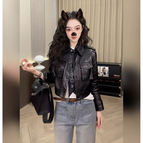 POIO领皮衣外套女2026春秋季新款时尚宽松显瘦短款时髦PU皮夹克