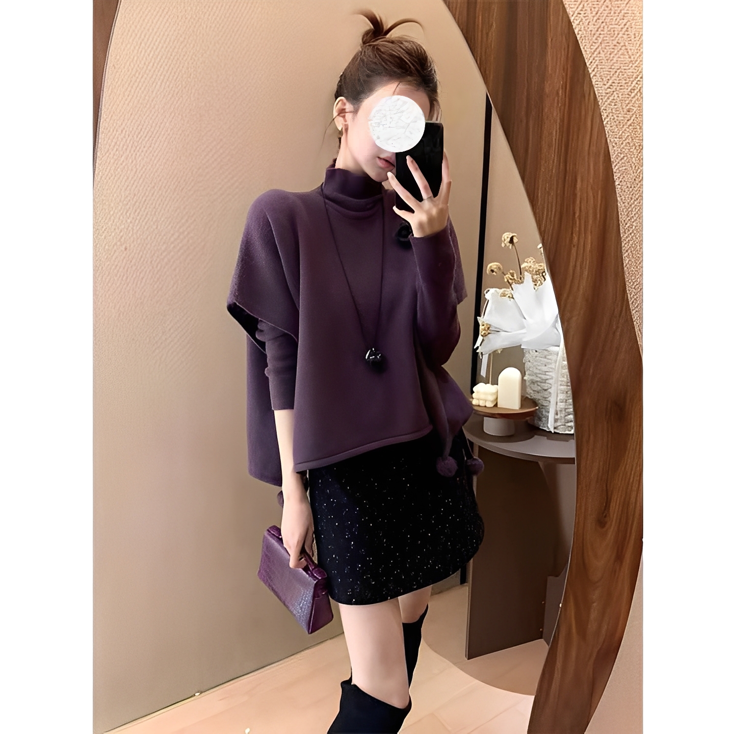 时尚休闲小众上衣内搭斗篷两件套