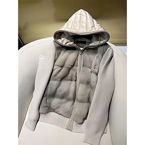 白鸭绒水貂毛羊绒外套连帽羽绒服