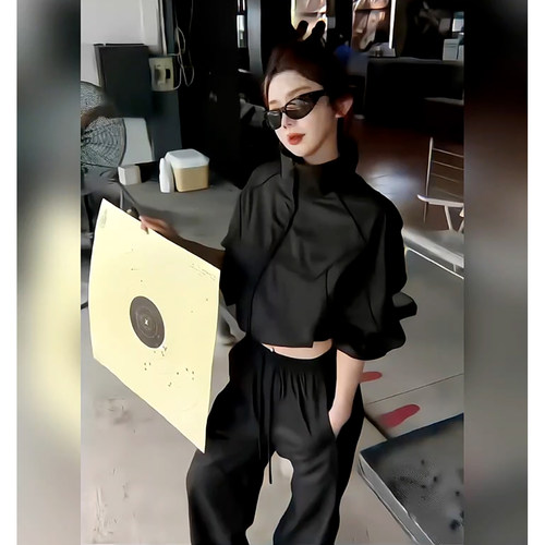 辣妹女短款复古工装风春夏外套夹克上衣短款设计感工装裤两件套潮