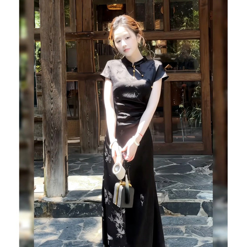 今年流行夏季高端优雅改良旗袍连衣裙女新款修身显瘦女神范长裙子
