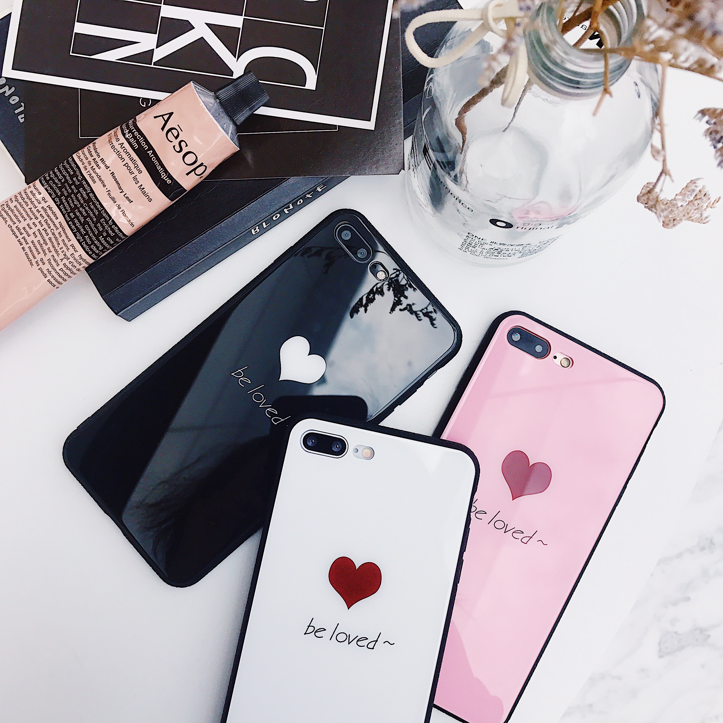 ¾µÃæ²£Á§ÊÖ»ú¿ÇiPhone7plus/8/6sÆ»¹ûx±£»¤Ì×Å®¿îins¼òÔ¼°×É«°®ÐÄ