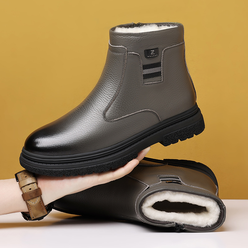 头层牛皮冬季新款男士棉鞋高帮羊毛保暖靴子真皮加绒休闲男款男鞋