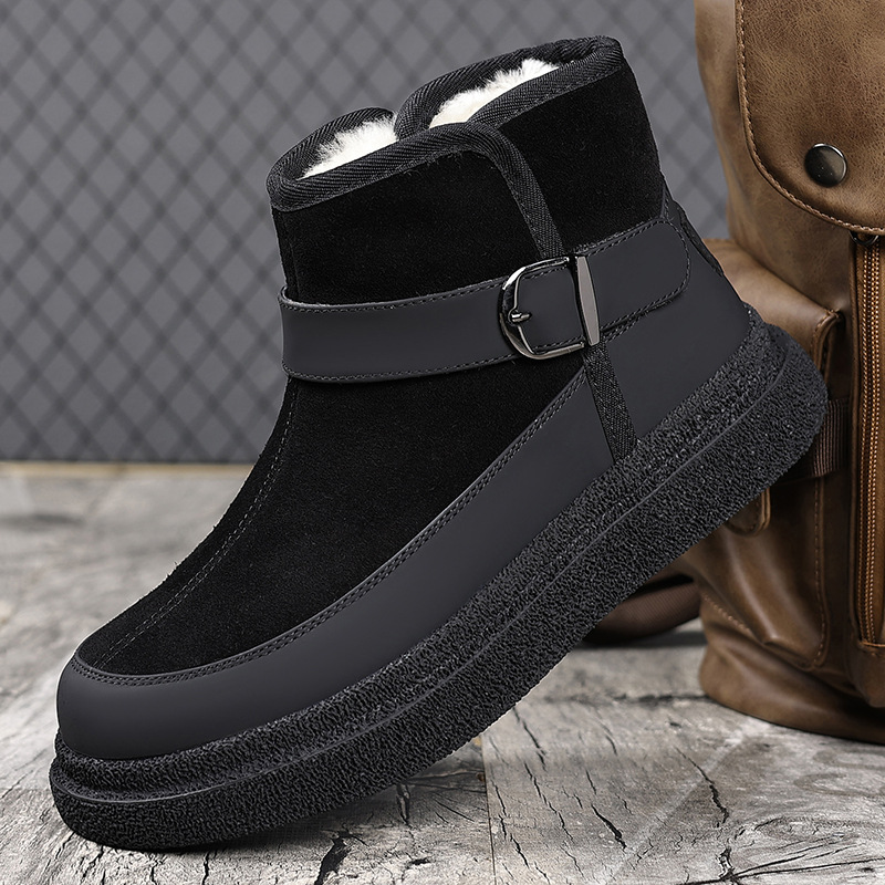 雪地靴男士皮毛一体加绒加厚冬季新款厚底真皮东北大棉鞋羊毛靴子
