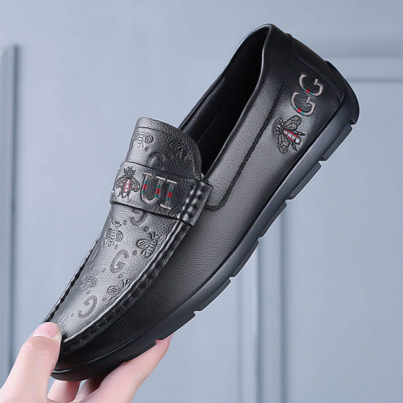 新款头层牛皮男士豆豆鞋真皮休闲皮鞋男一脚蹬男款透气单鞋鞋子