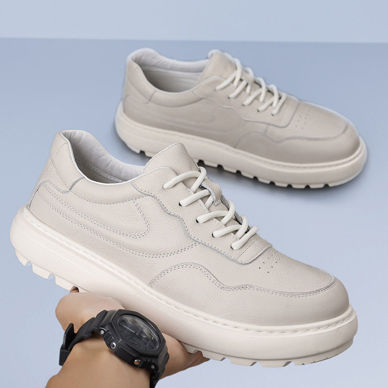 头层牛皮2025秋冬季新款男士休闲鞋真皮透气皮鞋男款厚底男鞋鞋子