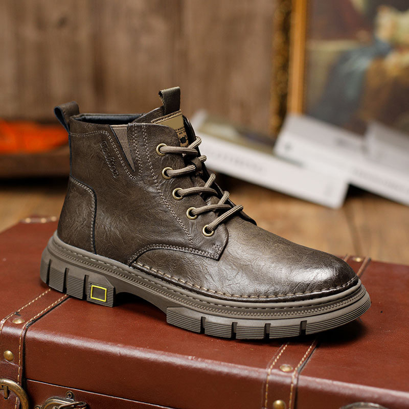 马丁靴男士2024新款秋冬真皮厚底中帮男靴子英伦风复古工装皮靴