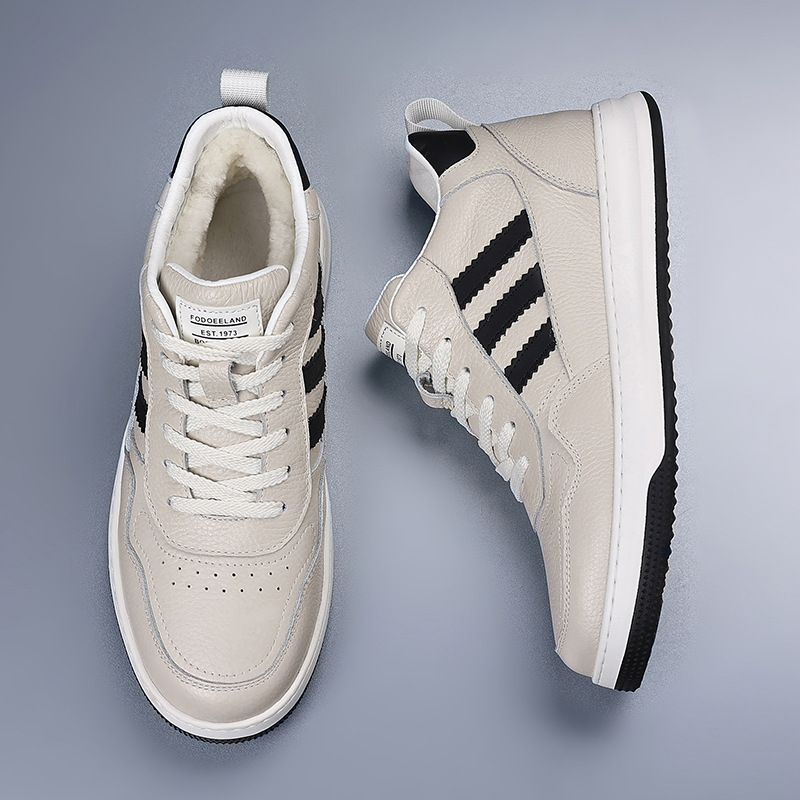 头层牛皮男士棉鞋羊毛休闲鞋厚底板鞋真皮加绒保暖小白鞋男款男鞋