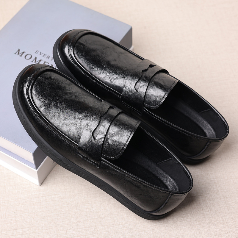 男鞋手抓纹男士皮鞋2025夏季新款软皮软底套脚豆豆鞋透气休闲皮鞋