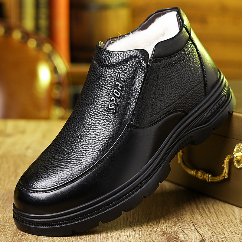 棉鞋男2025冬季商务休闲一脚蹬加绒加厚保暖中年爸爸鞋子