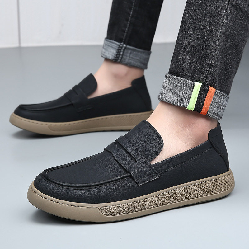 皮鞋男真皮英伦风新款男士透气休闲鞋男款感一脚蹬复古乐福鞋