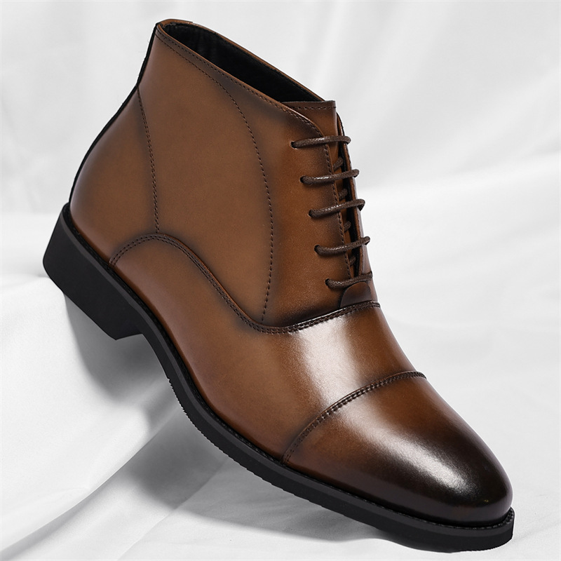三接头皮鞋高帮男士商务正装软底真皮尖头男鞋英伦结婚新郎跨境