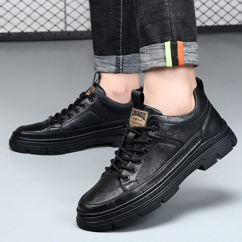 男鞋真皮春秋季隐形内鞋男士户外休闲鞋软底防滑耐磨皮鞋男款