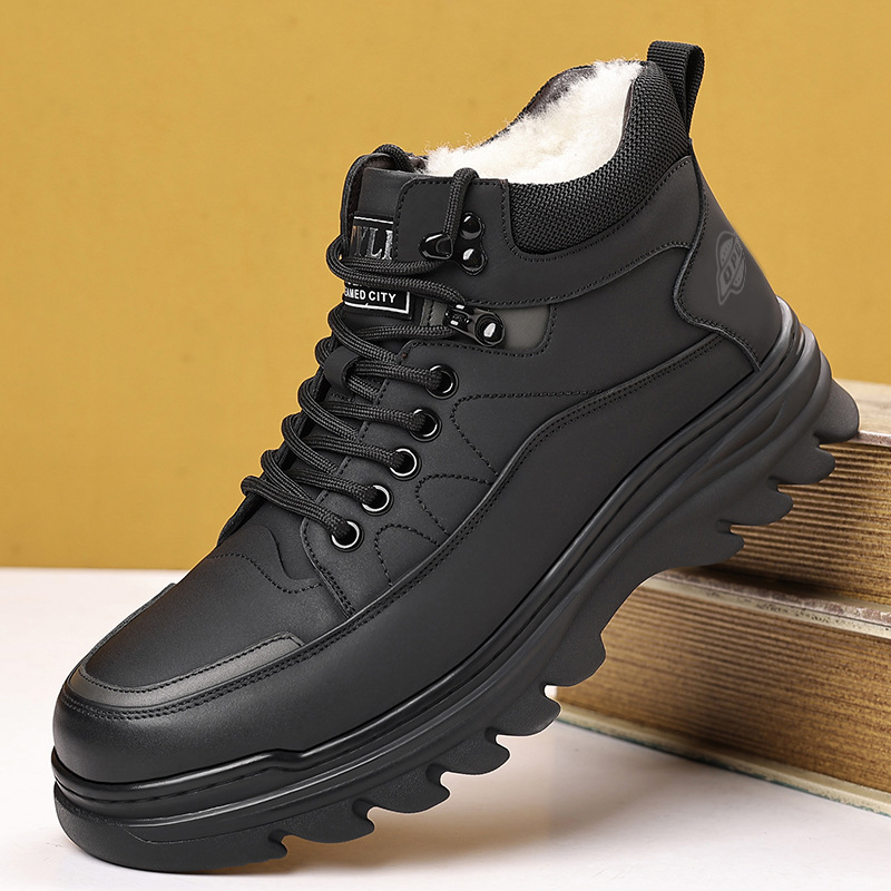 厂家直销2025冬季真皮棉鞋男保暖加绒高帮男鞋系带男士爸爸雪地靴