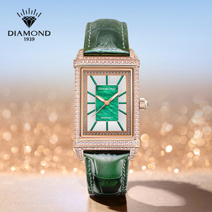 上海手表女正品简约气质小方绿表复古方形钻石牌107女士机械腕表