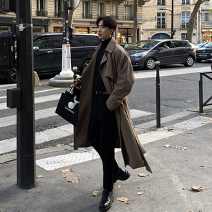 秋冬高级感中长款风衣男韩版宽松潮流帅气过膝大衣双排扣战壕外套