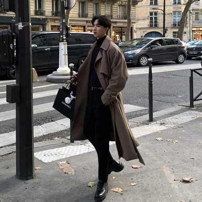 秋冬过膝风衣外套男长款大衣