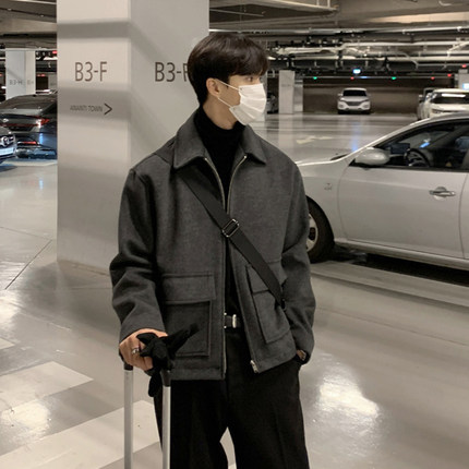 秋冬高级感毛呢夹克外套男短款休闲韩版帅气加厚双面呢子大衣潮流