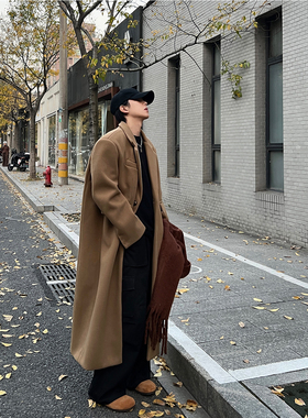 秋冬垫肩毛呢大衣男中长款过膝韩版宽松高级感加厚风衣呢子外套潮