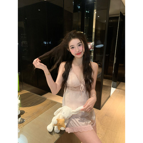 带胸垫吊带睡衣女蕾丝短裤家居服