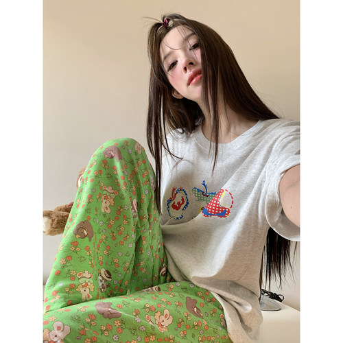 卡通短袖睡衣可外穿长裤家居服