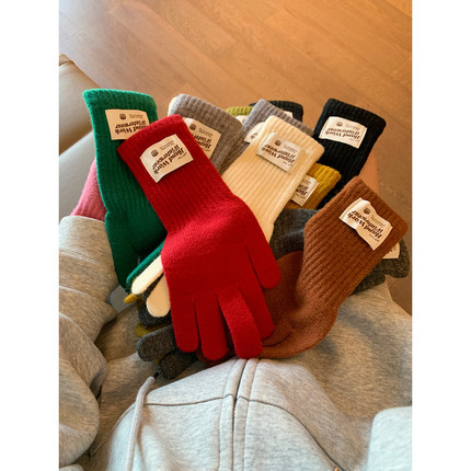 馨帮帮 加长护腕针织护手套户外骑行漏两指可触屏保暖分指手套女