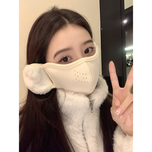 防风耳罩面罩一体毛绒护耳口罩