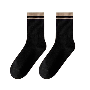 黑色袜子女春秋季条纹中筒袜潮配鲨鱼裤外穿棉袜网红超火诸暨长袜