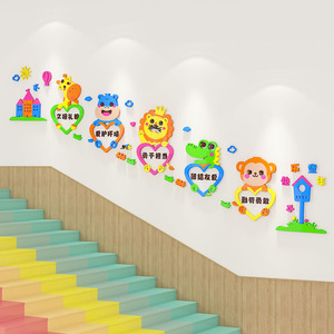 幼儿园楼梯墙面装饰卡通动物环创材料主题墙成品走廊文化布置墙贴