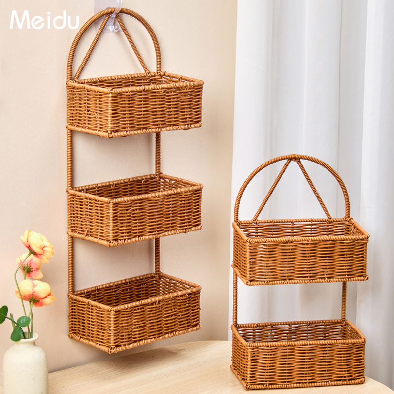收纳筐厨房客厅置物架民宿装饰复古壁挂篮子手工编织篮墙上收纳筐