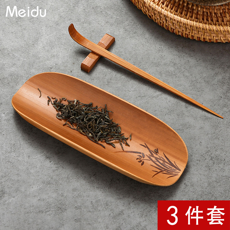 天然竹制茶则三件套装中式禅意功夫茶道六君子茶勺茶夹茶拨赏茶荷_虎窝淘