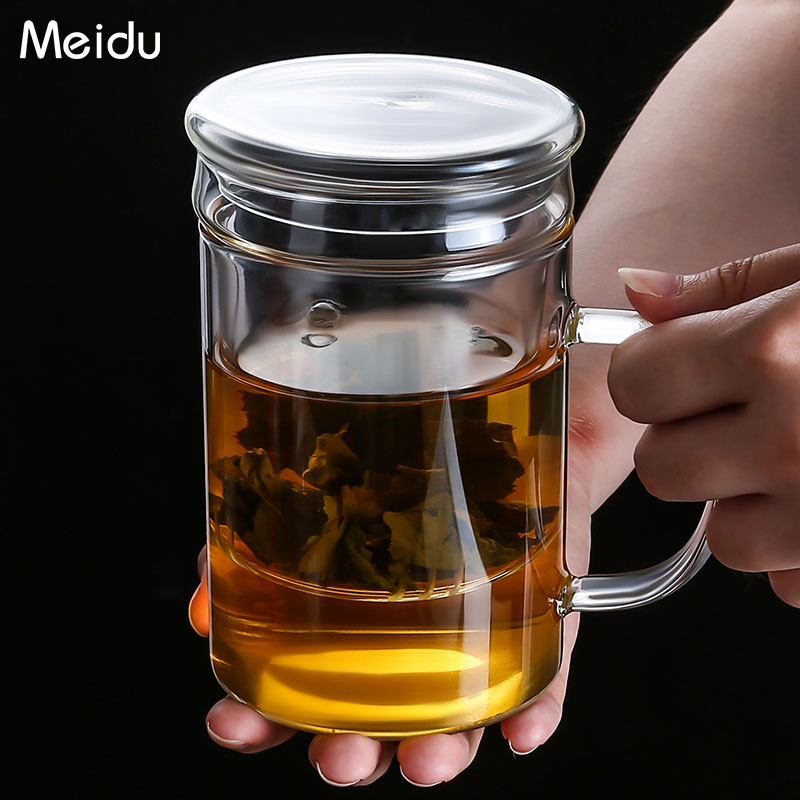 玻璃杯三件套办公室茶水分离带盖