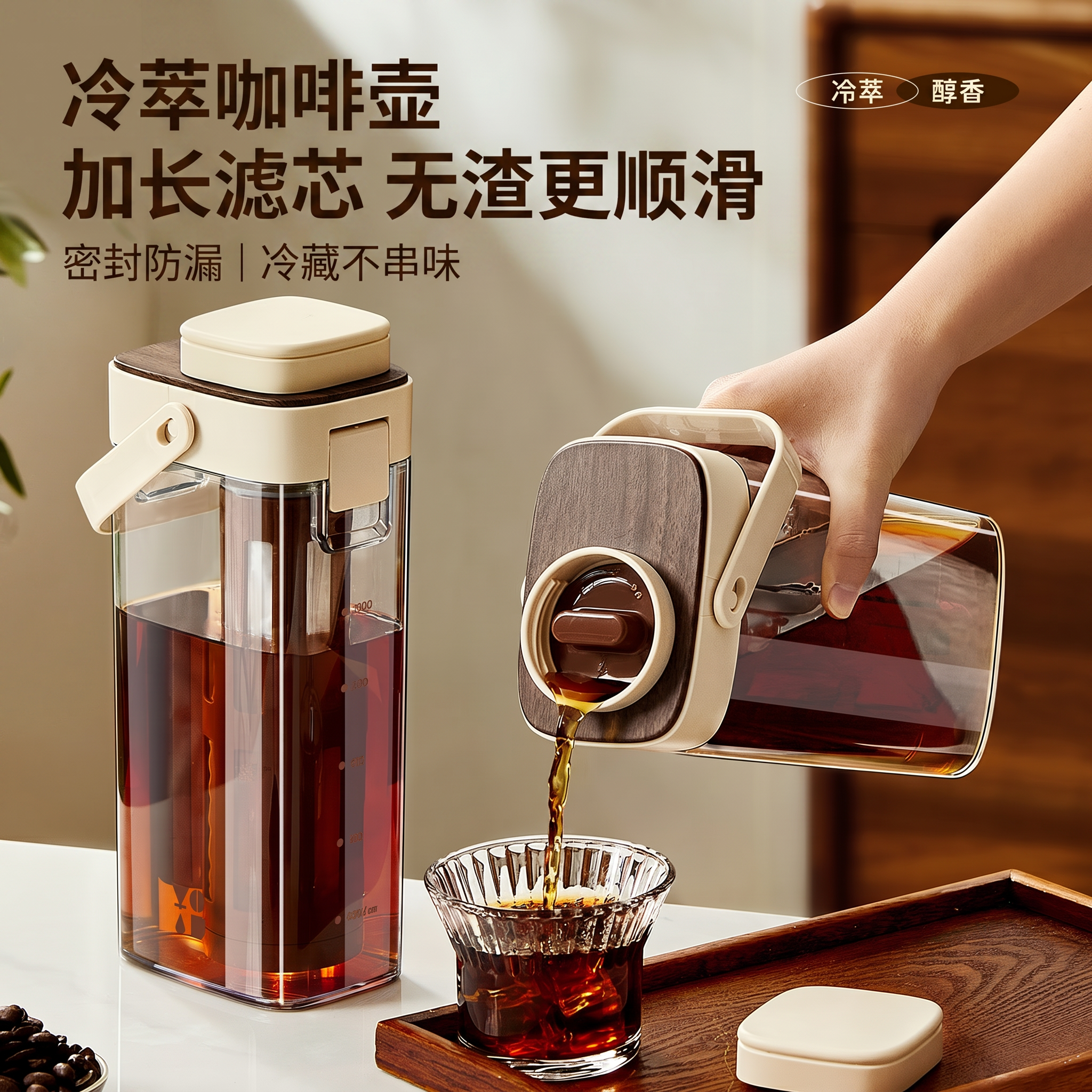 冷萃咖啡壶冷泡杯大容量冰萃壶密封防漏冷萃冷泡两用带刻度冷泡壶 - 实物图