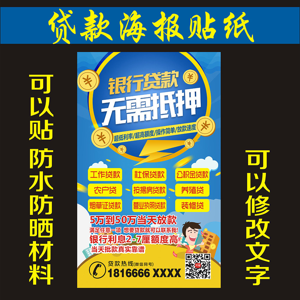 车主贷车e贷银行贷款广告综合金融宣传海报 贷款海报挂图贴墙面自粘画抵押车房贷户外专业定制高清WF26088