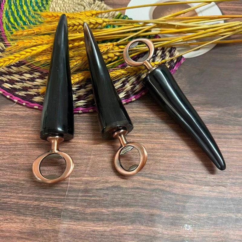 牛角开瓶器特色创意牛角制品黑花牛角实心手玩件工艺品个性