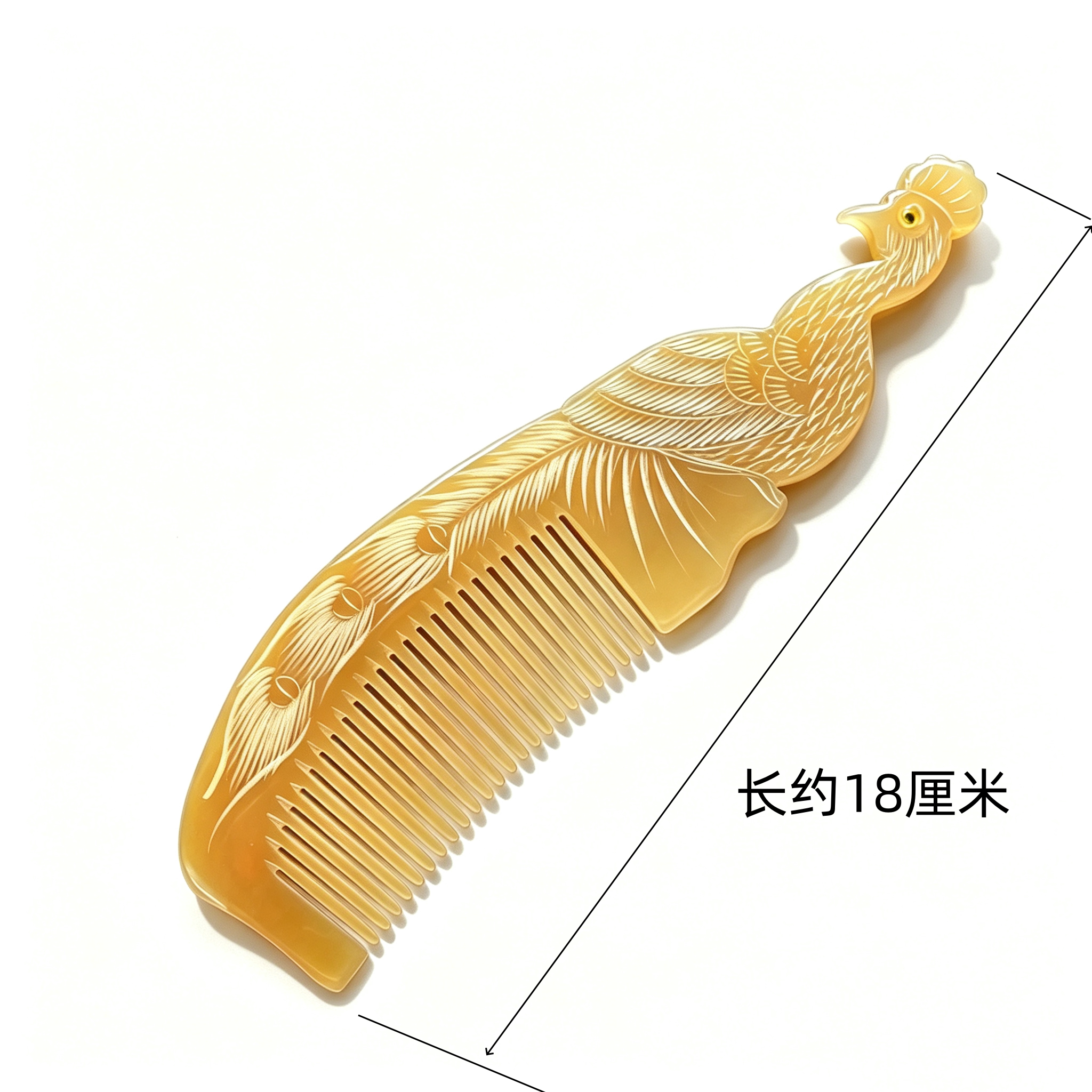 天然牛角梳孔雀款防静电18cm