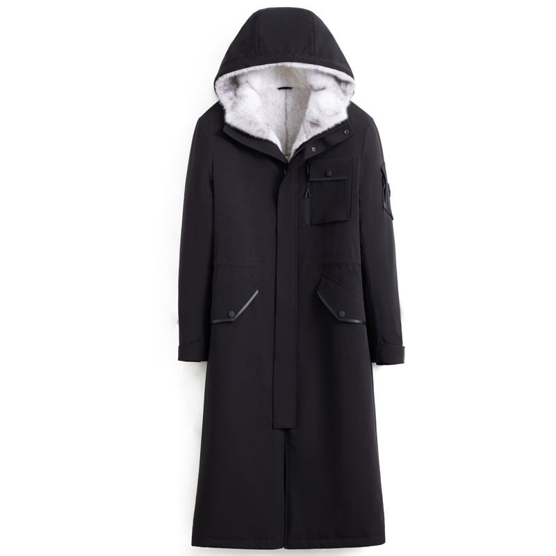 羽绒服男中长款过膝冬新款加绒加厚进口十字貂整貂胆派克服外套男