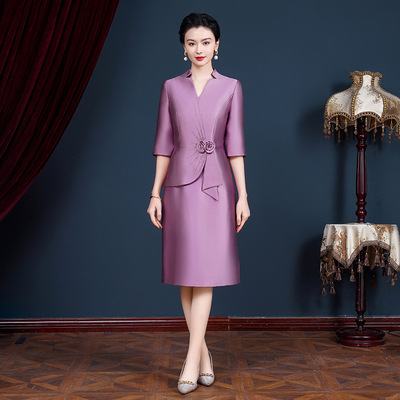 妈妈婚礼礼服套装高端年轻款喜婆婆婚宴装喜服旗袍小个子春秋