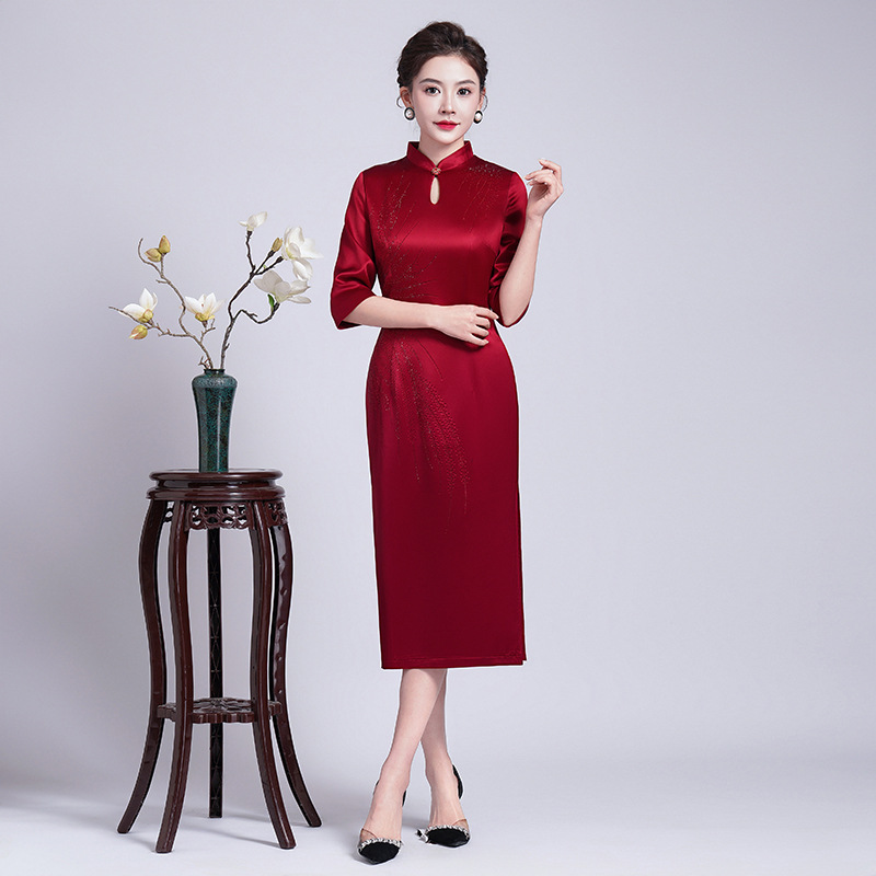 高端喜婆婆婚宴装2023春秋季新款旗袍妈妈参加婚礼服丈母娘女