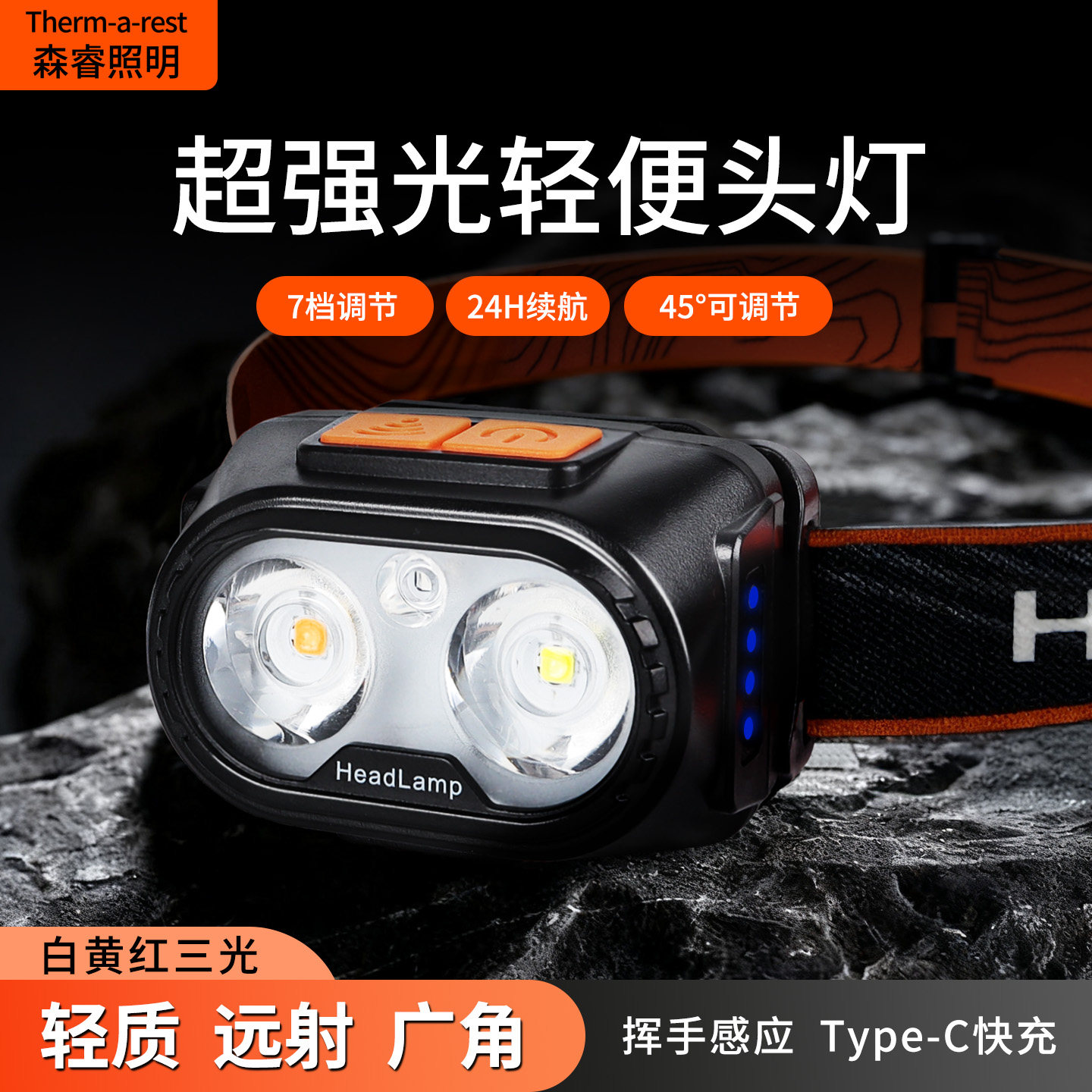头灯超亮可充电头戴式强光感应特亮LED手电筒小型便携式夜钓鱼灯
