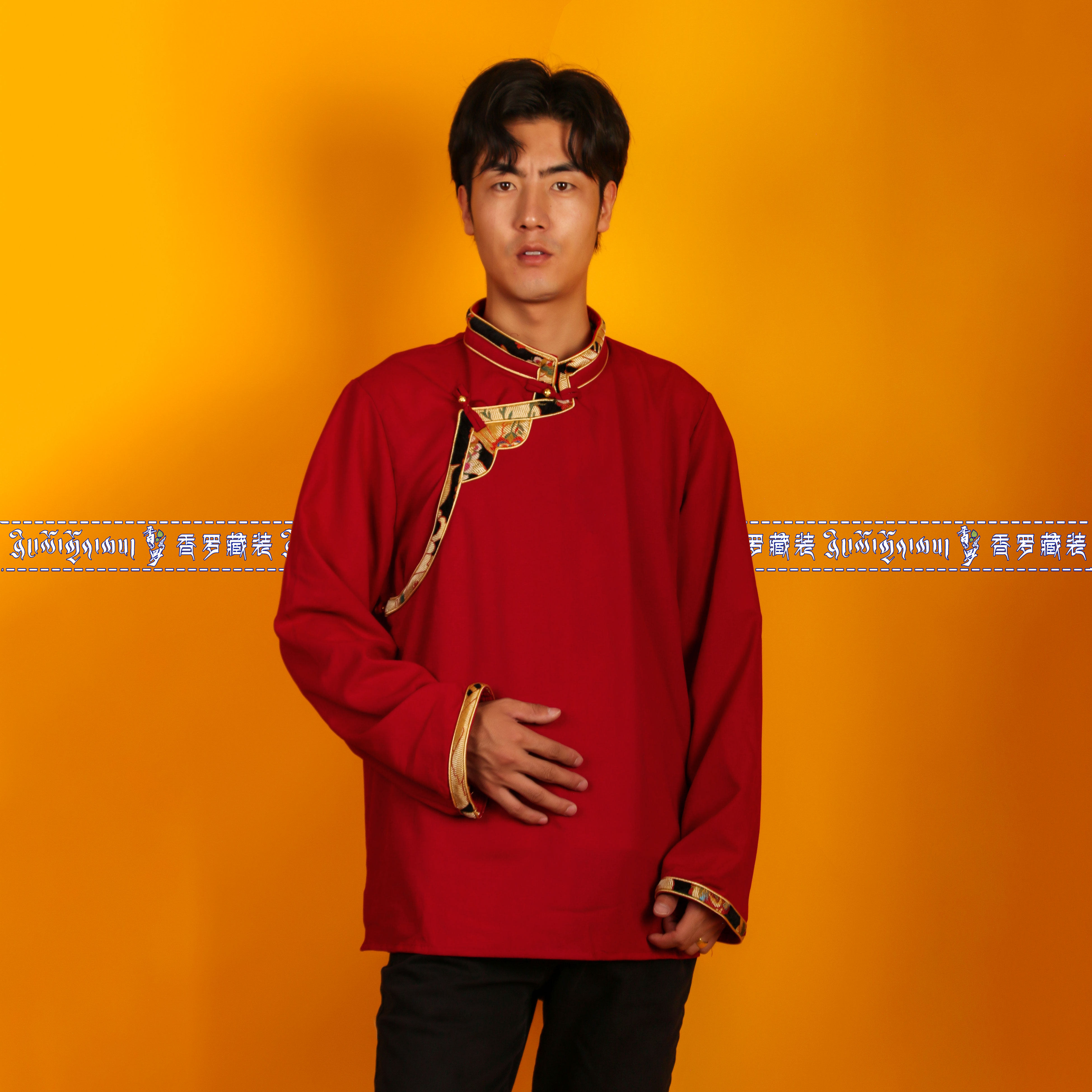 GARRI 티베트 남자 단색 사계절 학생 긴팔 민족 스타일 댄스 공연 티베트 재킷이 있는 티베트 의류