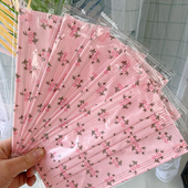 独立包装 韩版 一次性3层印花口罩女神网红同款 粉色碎花款 成人时尚