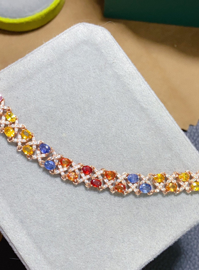 豪镶彩蓝宝手链超粉嫩晶体通透颜色艳丽帕帕拉恰美美哒单颗3*4mm