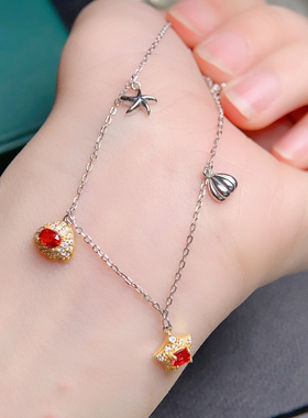 纯天然红蓝宝手链超粉嫩晶体通透3*4mm925银精工镶嵌，厚重用银