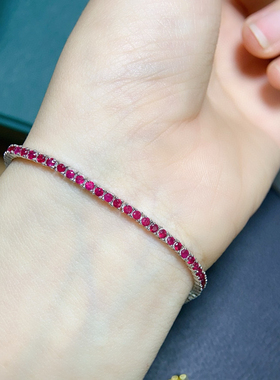 天然红宝石手链艳如烈火让人们拥有热情戒面2*2mm925银精工镶嵌