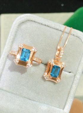 纯天然伦敦蓝蓝托帕石吊坠神秘梦幻紫晶体干净水润925纯银镶嵌