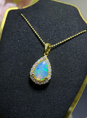 纯天然超美欧泊吊坠手工精心选料晶体好925银精工镶嵌主石7*11mm