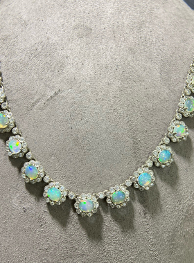 新款天然项链925银镀金石4*5锁骨链精工 天然欧泊项链