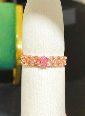 天然红宝石戒指925银镀金精工镶嵌开口戒指 石3*4MM